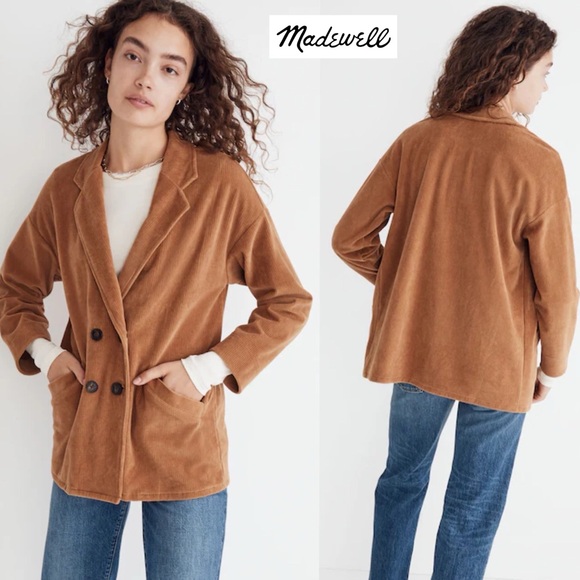 Madewell Knit Corduroy Redford Blazer NWT Plus Size 4X Hazelnut Double Breasted - Picture 2 of 15